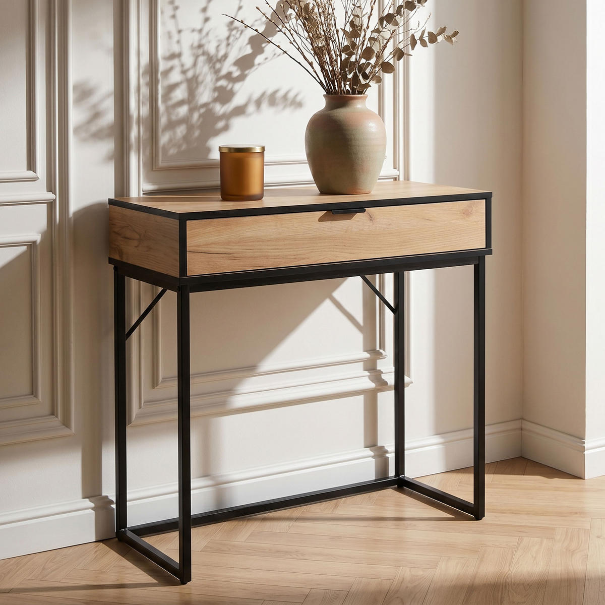 KONSOLENTISCH MODENA 80 cm Craft Eiche - Eichefarben/Schwarz, Holzwerkstoff (35/80/80cm) - Akord