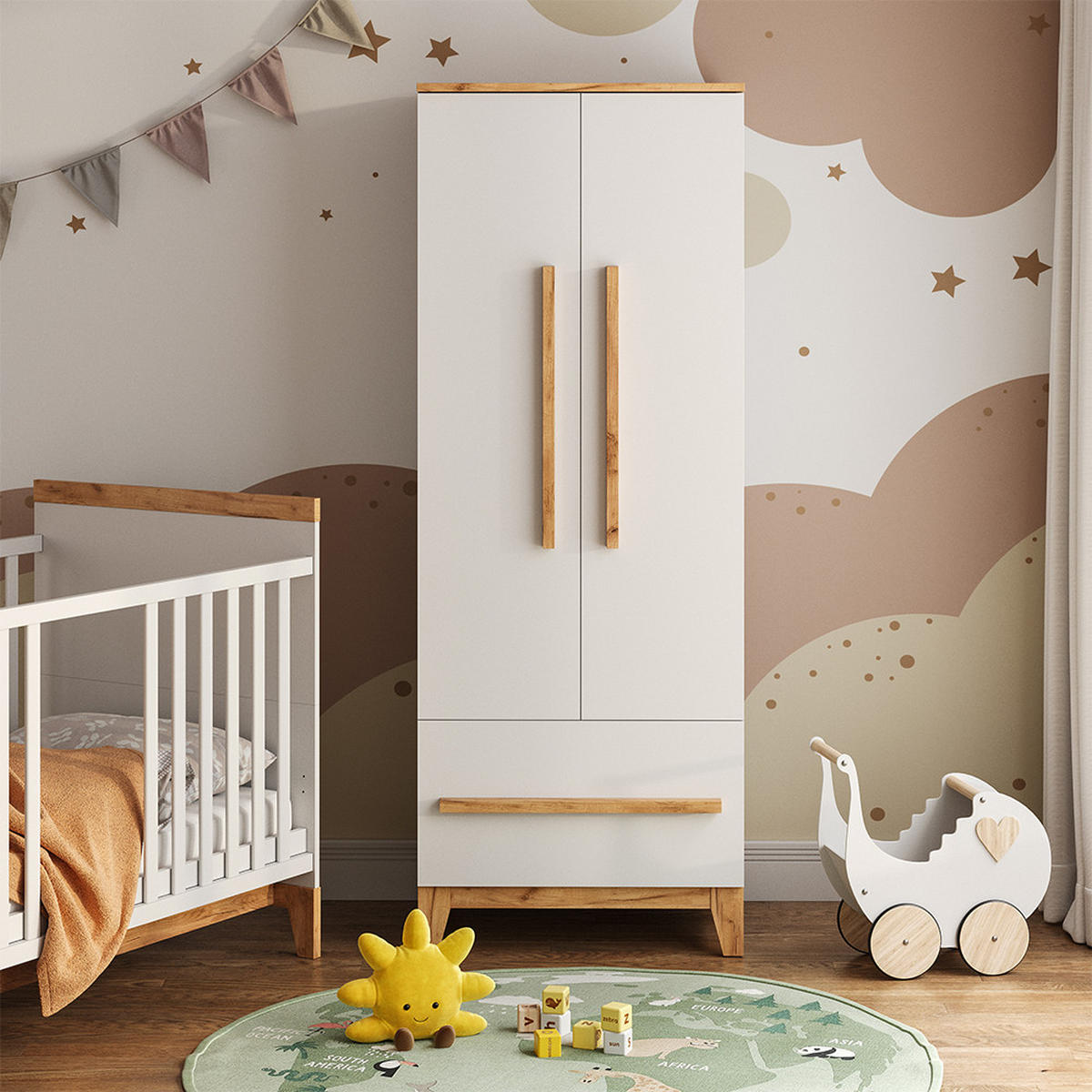 KINDERKLEIDERSCHRANK Malia Weiß/Artisan 70 x 186.8 cm - Weiß, Holzwerkstoff (70/186.8/53.4cm) - VitaliSpa