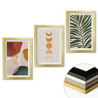 WANDBILDER 3er Set - 20x30 cm Goldrahmen - Abstrakte Blattformen - Goldfarben, Kunststoff (20/30cm) - ArtPrintCave