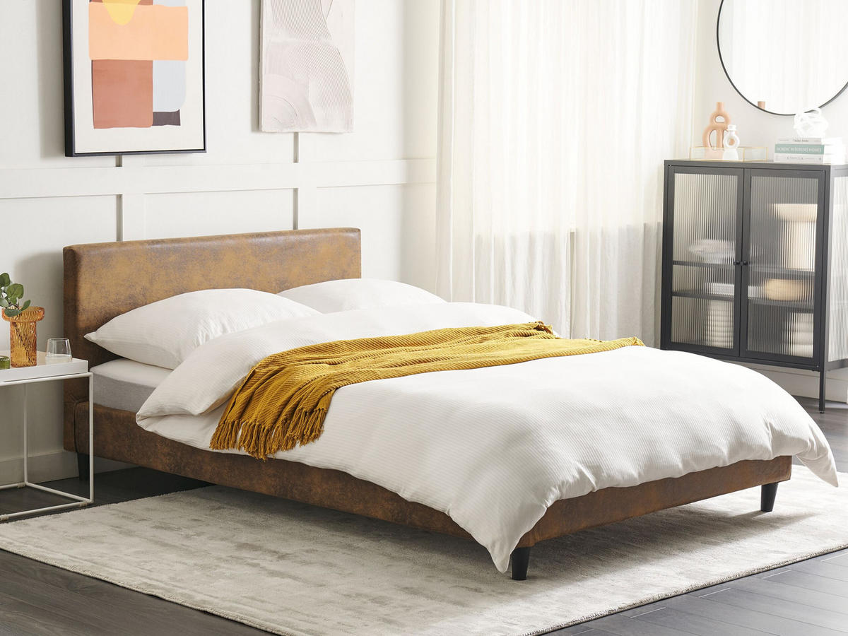 POLSTERBETT 140/200cm Braun Fitou - Braun, Textil (140/200cm) - Beliani