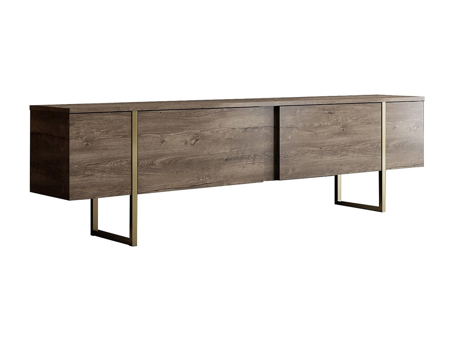 TV-MÖBEL mit 2 Türen - Dunkel-Natur & Gold - ZIRELDA - Naturfarben, Holz (180/50/30cm) - Vente-Unique