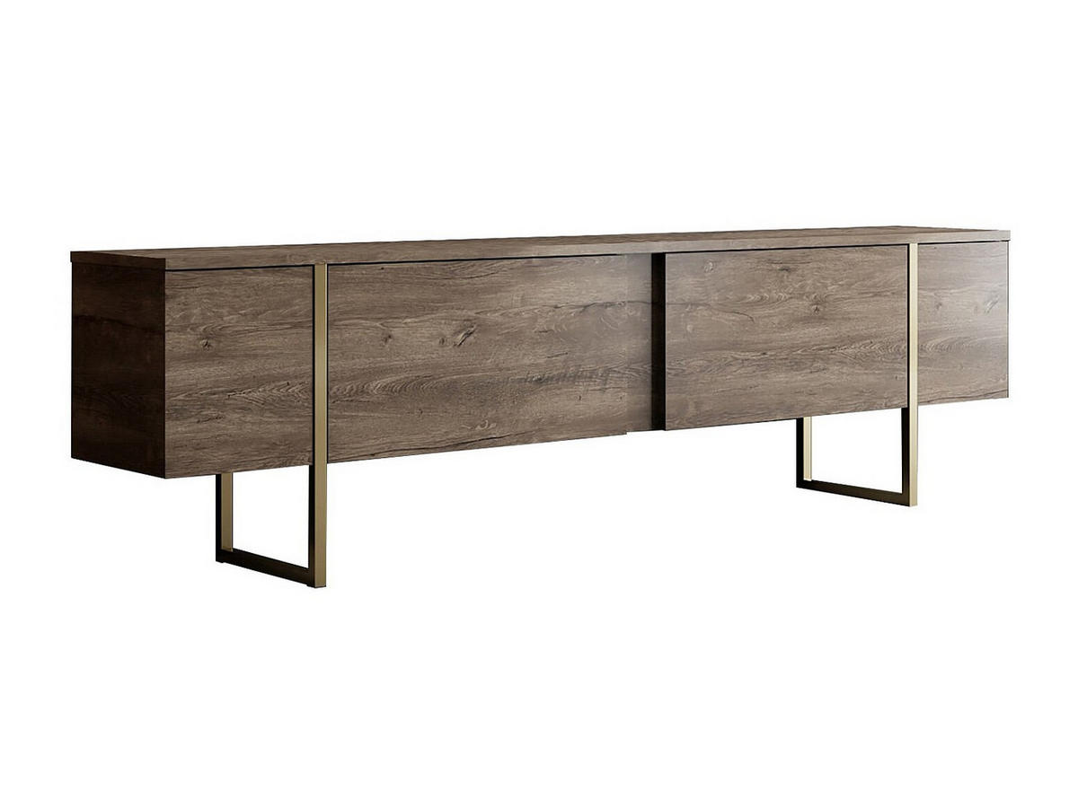 TV-MÖBEL mit 2 Türen - Dunkel-Natur & Gold - ZIRELDA - Naturfarben, Holz (180/50/30cm) - Vente-Unique