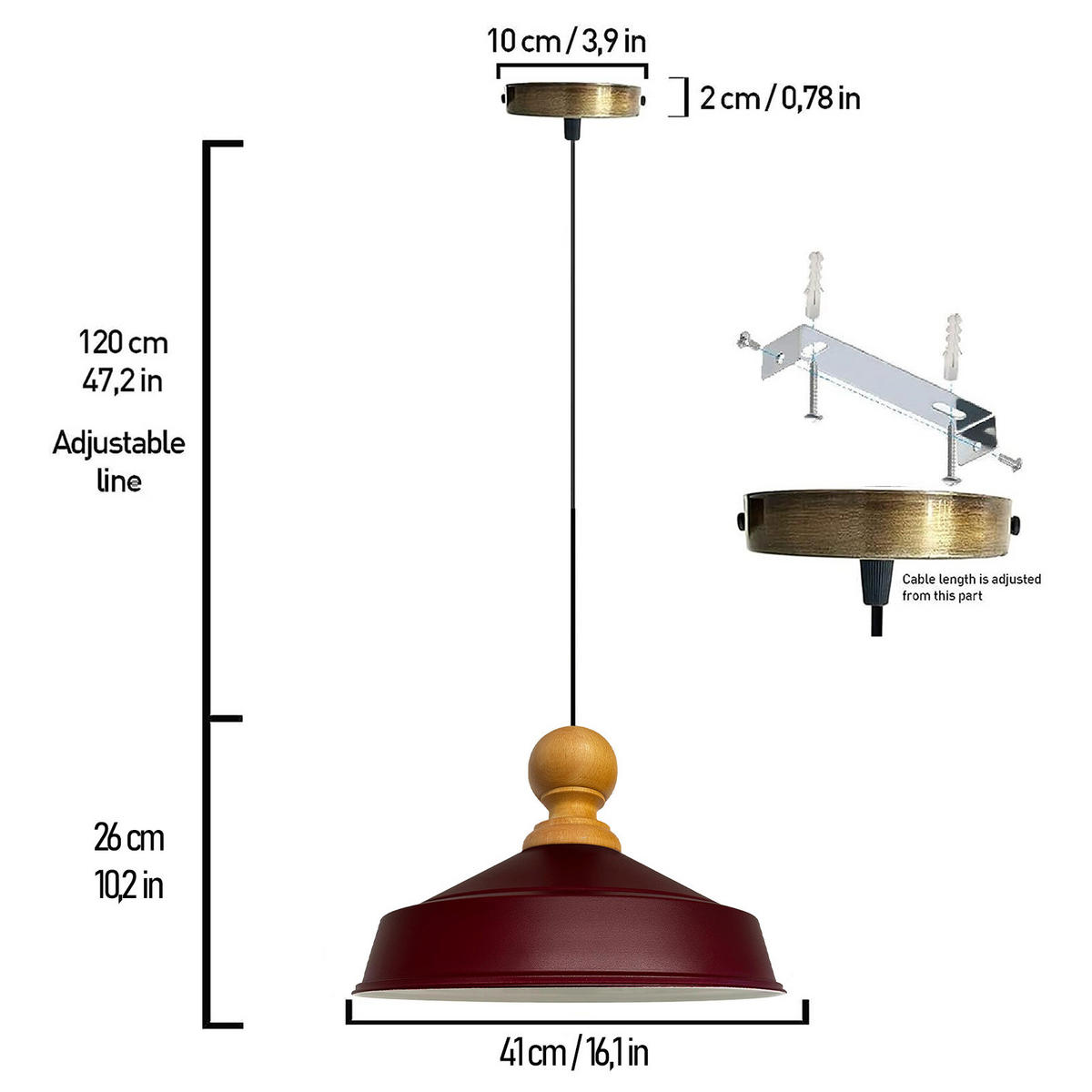 PENDELLEUCHTE Asletl 40/30 cm - Dunkelrot, Metall (40/30cm) - Bamyum