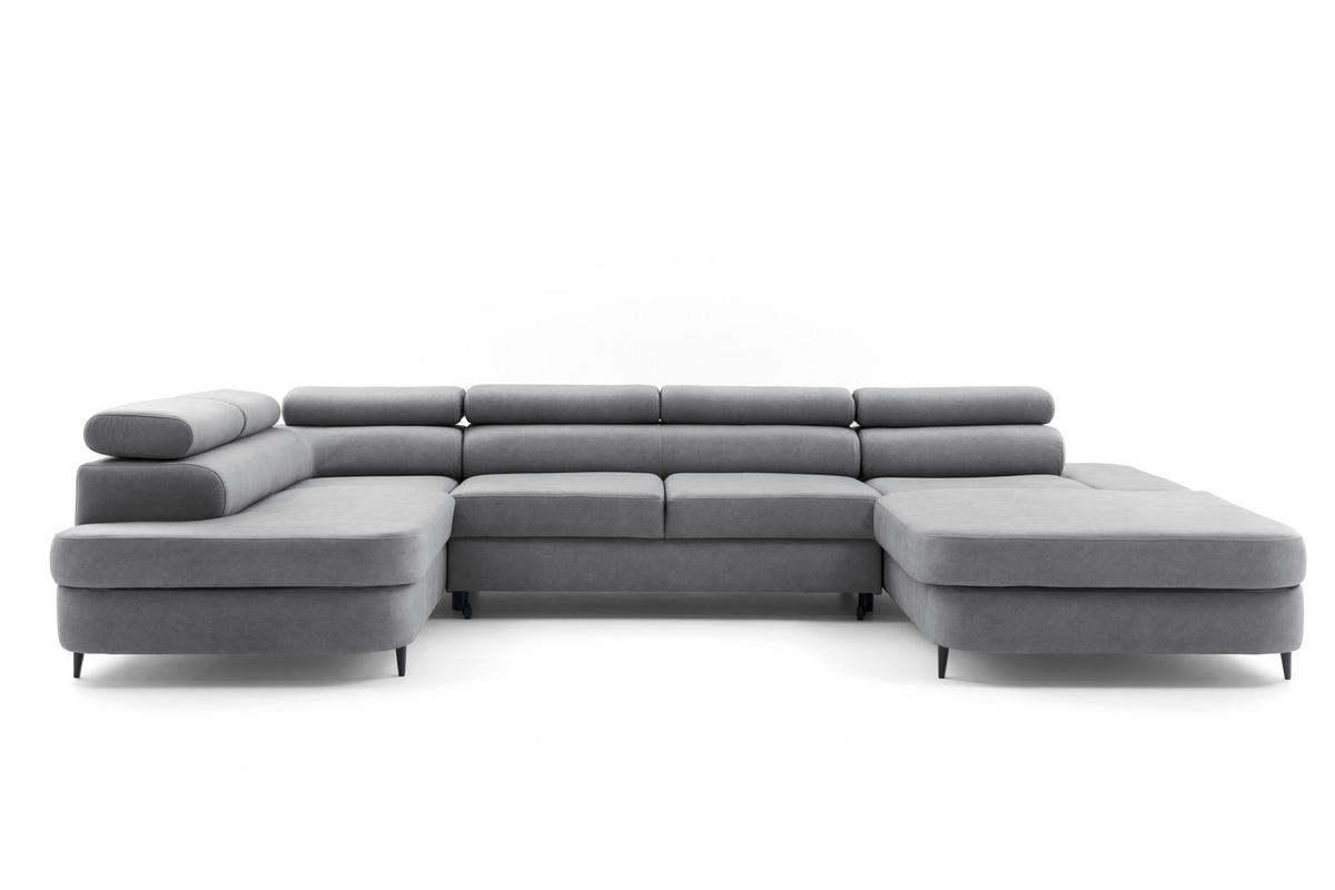 ECKSOFA U-Form PRIAM U Rechts mit Schlaffunktion 126x270 Velours Grau - Schwarz/Grau, Holz/Textil (203/91/350cm) - Muffo