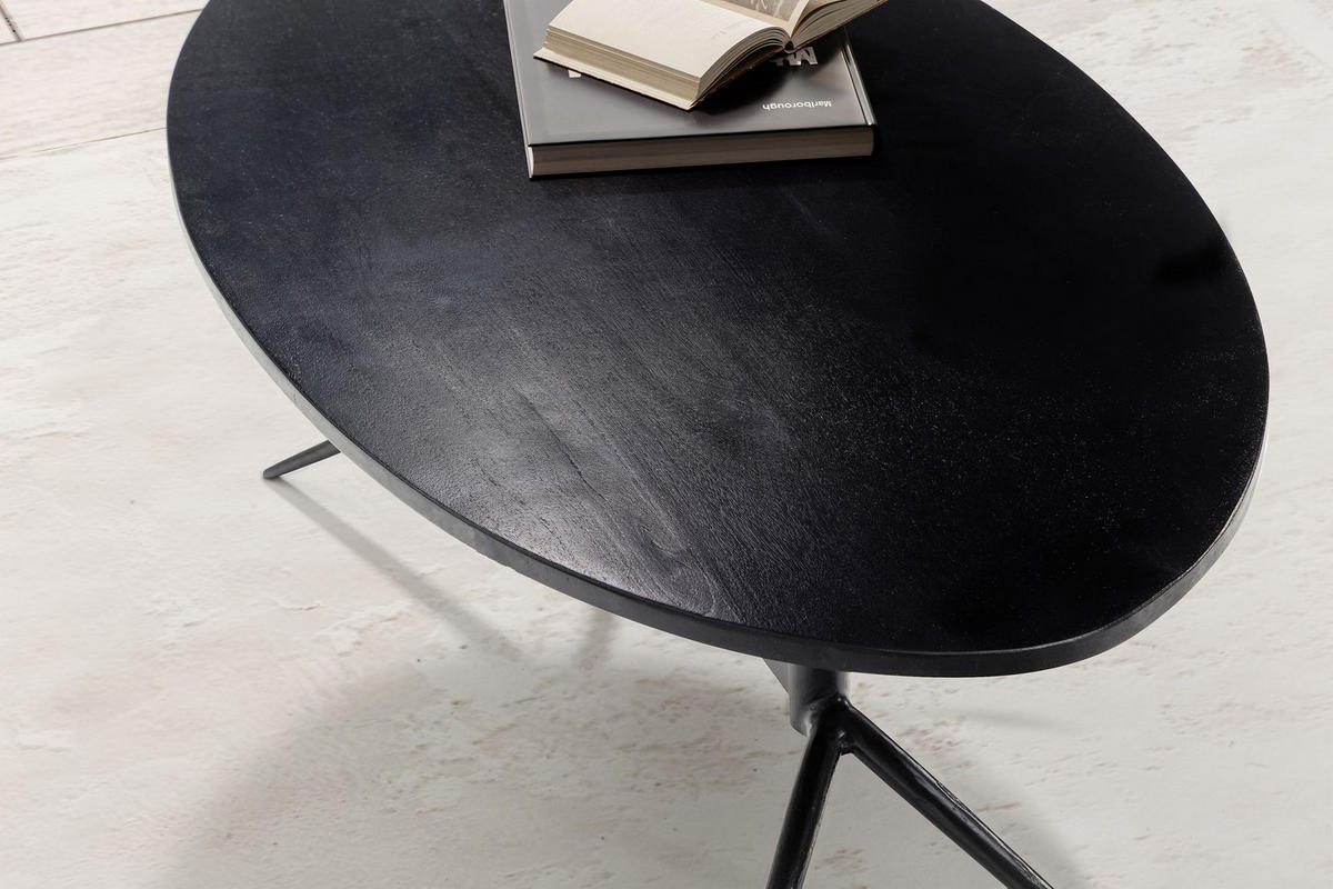COUCHTISCH Oval in Schwarz aus Mango Massivholz und Metall, 90x50x35 cm mit natürlicher Holzmaserung - Schwarz, Holz/Metall (50/90/35cm) - KADIMA DESIGN