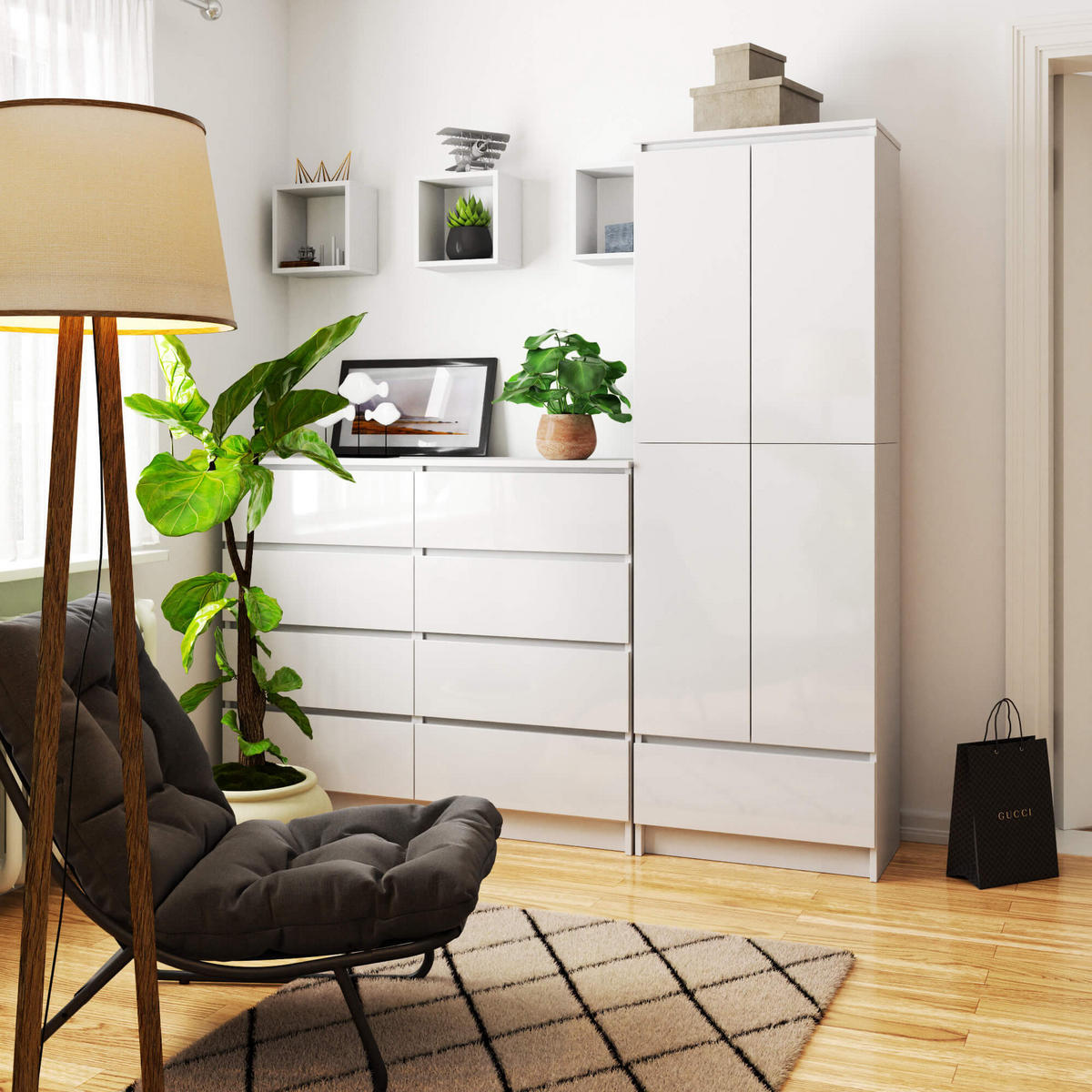 STANDREGAL Weiß, Weiß Glanz 180/60/35 - Weiß, Holzwerkstoff (60/180/35cm) - RAUMHIRSCH FURNITURE