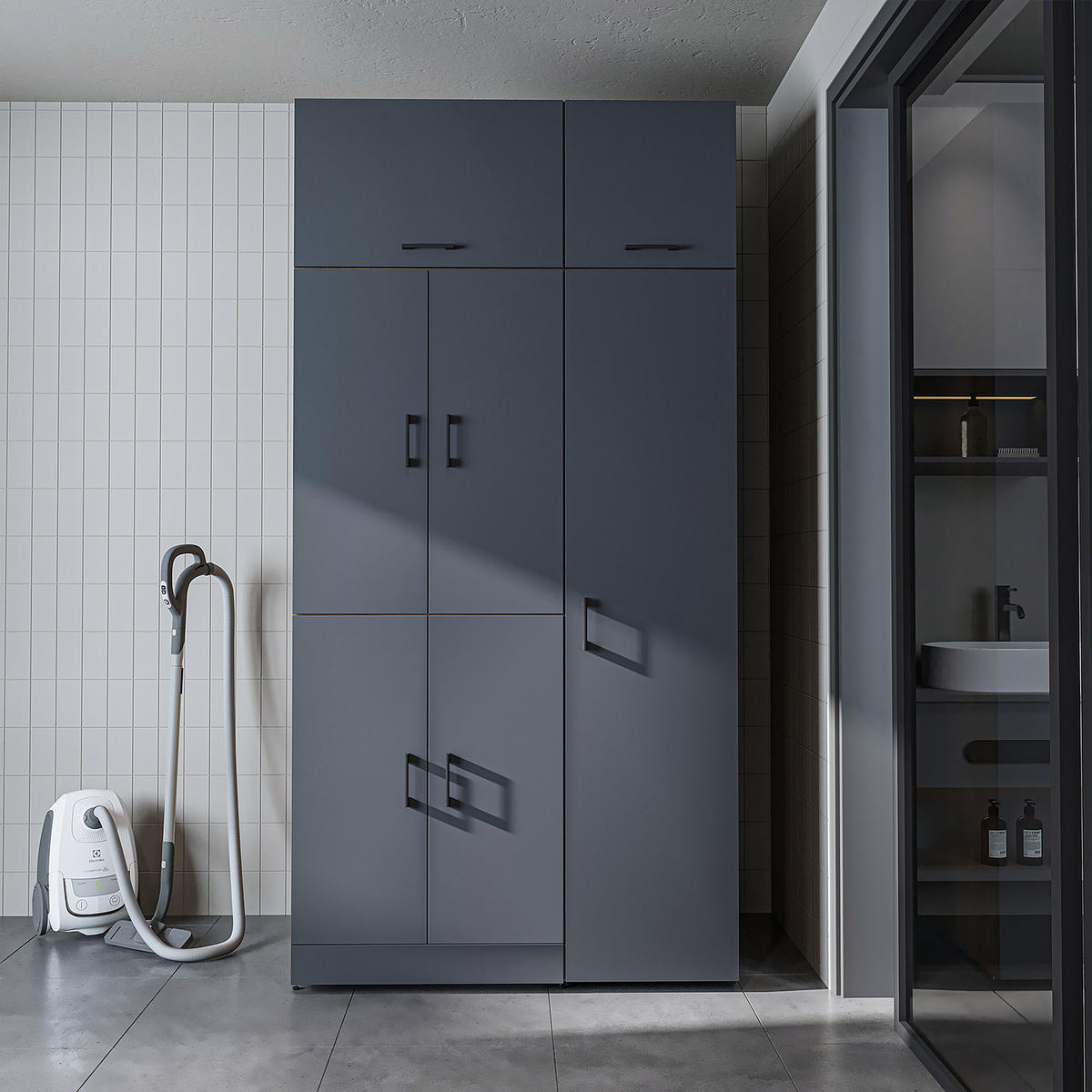 WASCHMASCHINENSCHRANK DORA-II 115cm Breit, 230cm Hoch - Anthrazit, Holzwerkstoff (115/230/73.8cm)