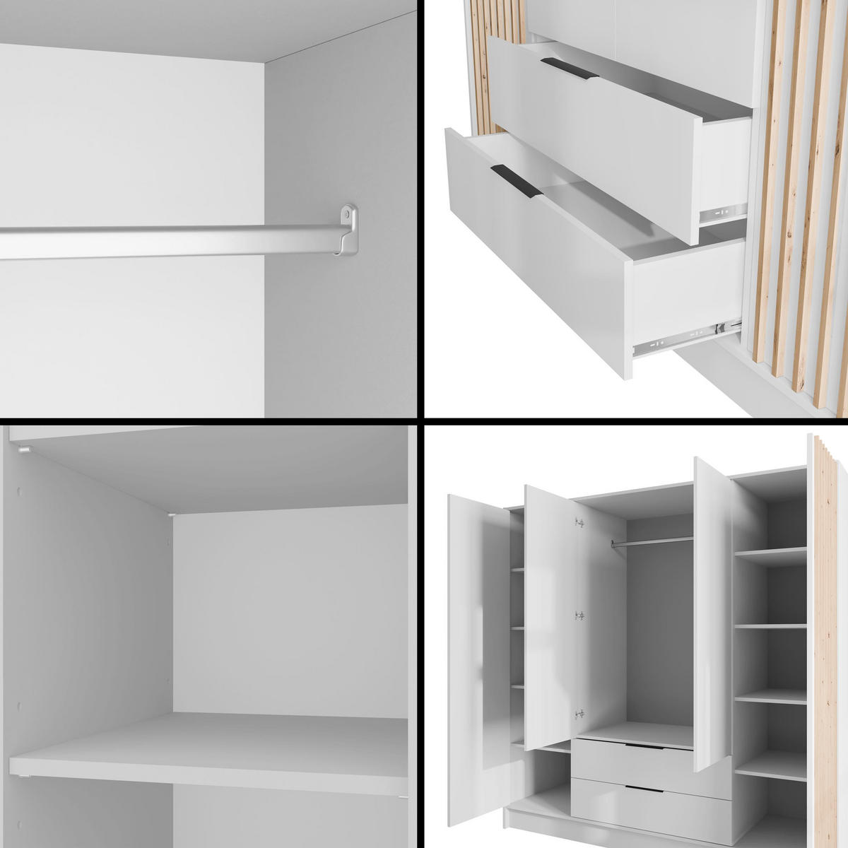 KLEIDERSCHRANK NELIA - 200 cm - Weiß/Eiche Artisan, Holzwerkstoff (200/200/51cm) - ALTDECOR