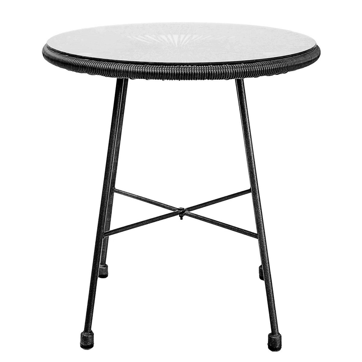 SITZGRUPPE - Stahl / Polyrattan - 3-teilig - Schwarz, Naturmaterialien/Glas - home24