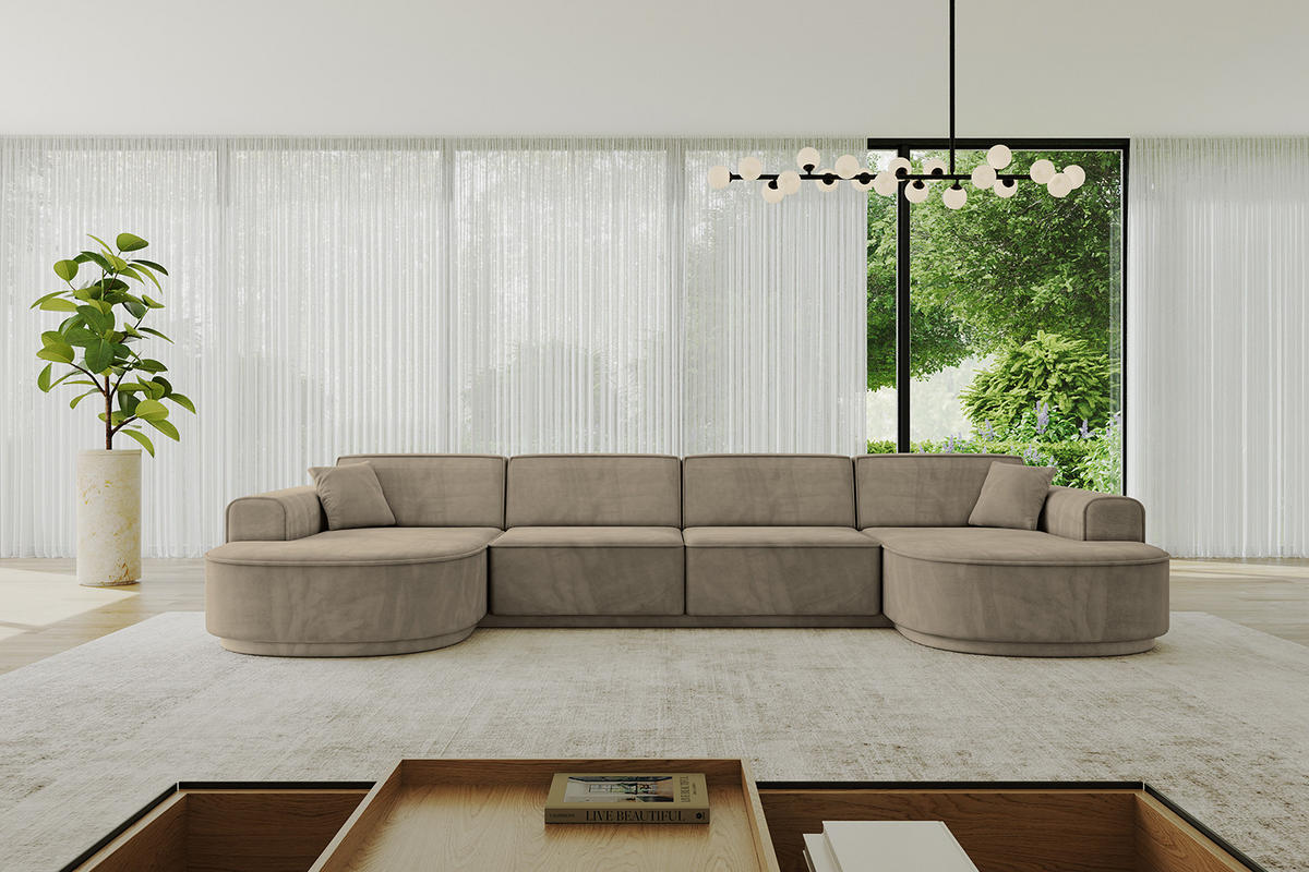 WOHNLANDSCHAFT MARI-U2-v3 - 388x171x83 cm Dunkelbraun Velours - Dunkelbraun/Schwarz, Holzwerkstoff/Kunststoff (388/83/171cm) - ALTDECOR