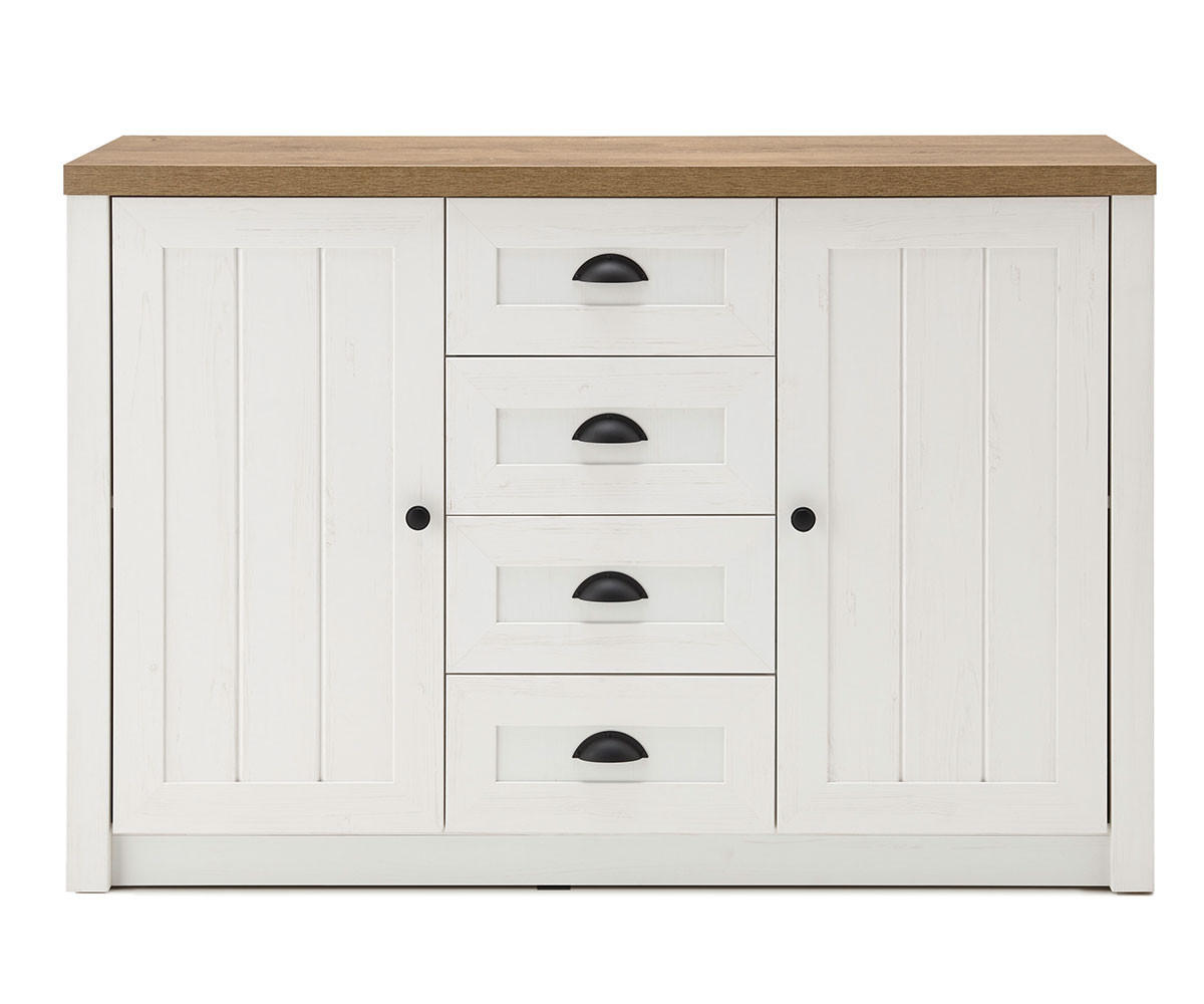 SIDEBOARD Provence Pinie weiß / Eiche hell 130 / 43 / 88cm - Eichefarben/Weiß, Holzwerkstoff/Metall (130/88/43cm) - Feldmann-Wohnen