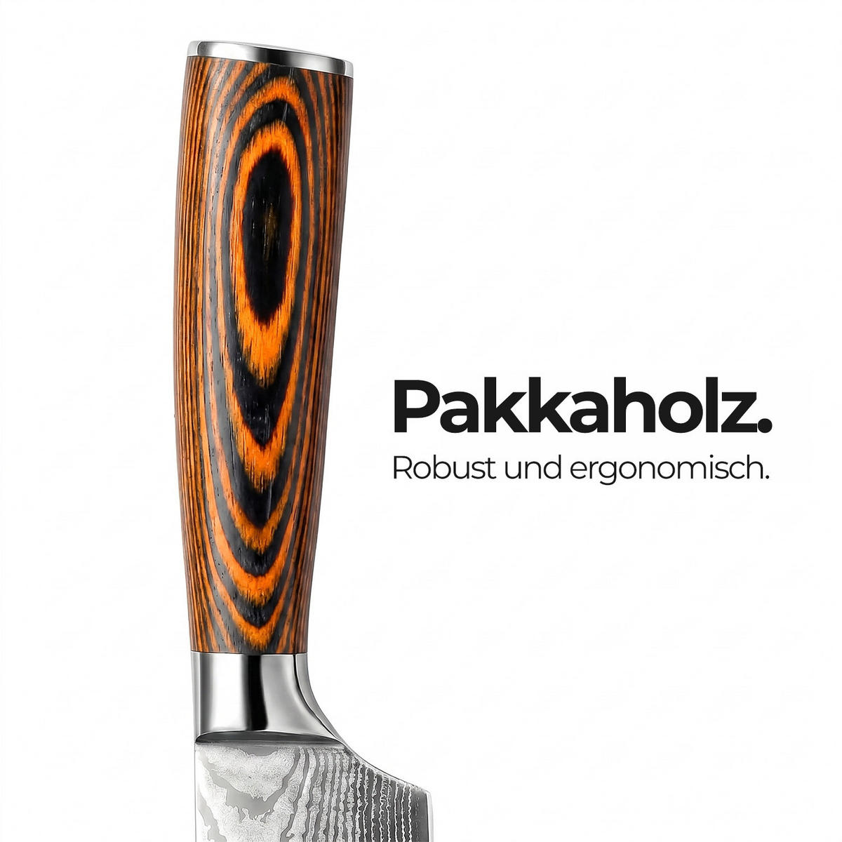 MESSER-SET 8-tlg. mit Edelstahlklingen und ergonomischen Pakkaholz-Griffen - Braun, Holz/Metall - Küchenkompane