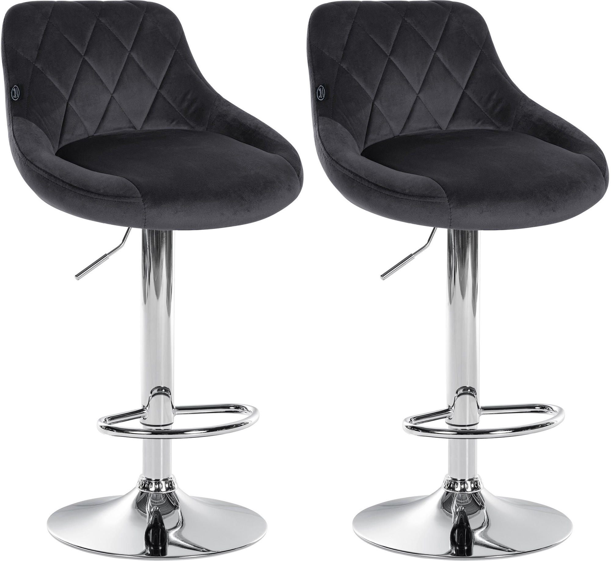 BARHOCKER 2er Set Samt dunkelgrau - Chromfarben/Dunkelgrau, Textil/Metall (46/83/49cm) - CLP