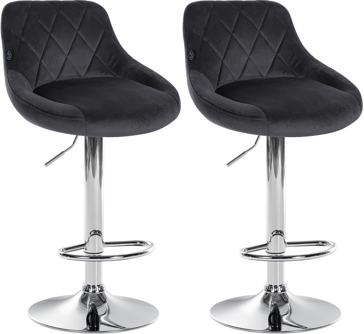 BARHOCKER 2er Set Samt dunkelgrau - Chromfarben/Dunkelgrau, Textil/Metall (46/83/49cm) - CLP