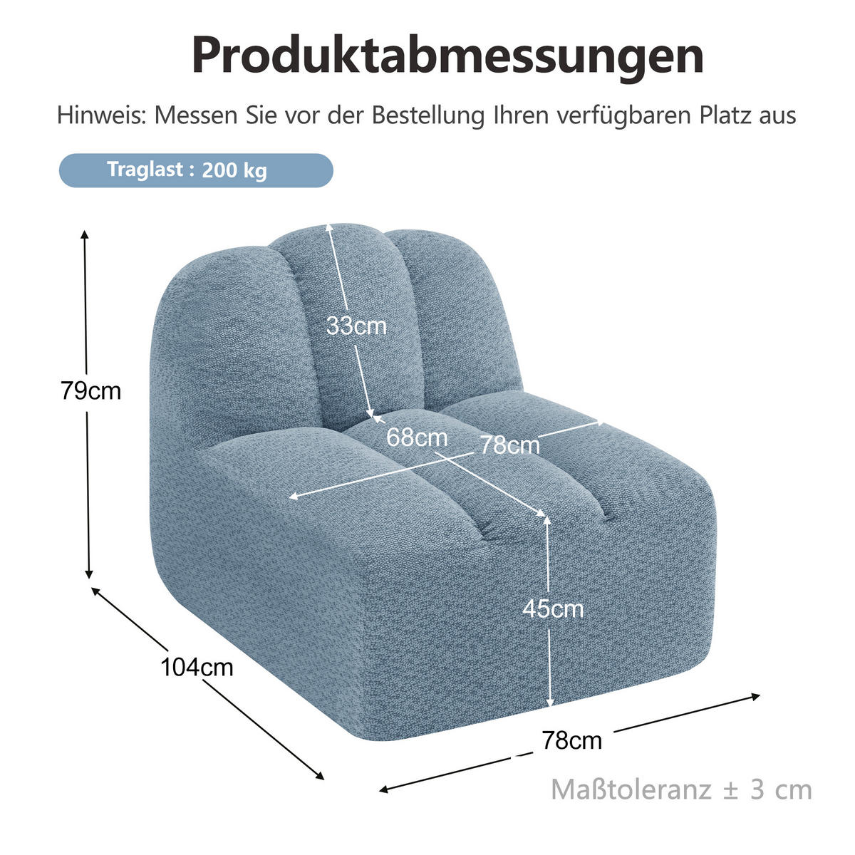 SESSEL ohne Armlehnen aus Granular Fleece, DE-42651, Blau - Blau, Textil (78/79/104cm) - ComfortXL