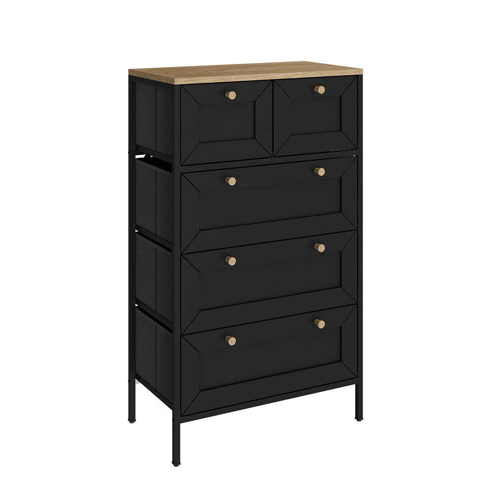 KOMMODE Belaro Schwarz 56 x 95 cm mit 5 Schubladen - Schwarz, Holzwerkstoff (56/95/30cm) - Vicco