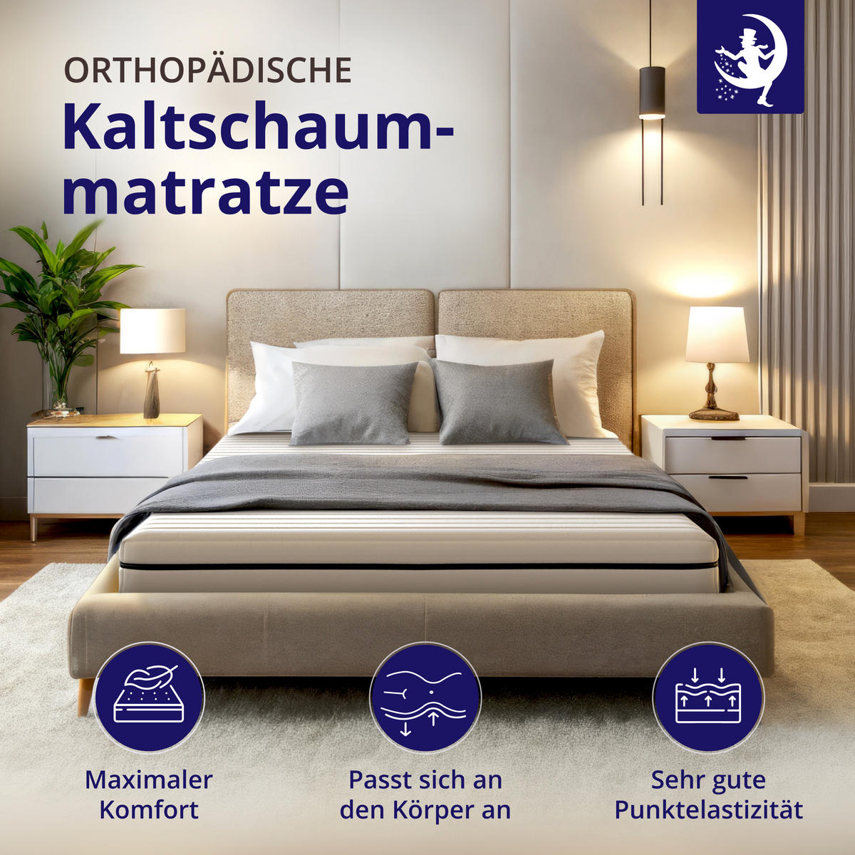 MATRATZE 120x190 H2 H3 Wendematratze - 7-Zonen Kaltschaummatratze - waschbarer Bezug - Weiß, Textil (120/190cm) - Mister Sandman