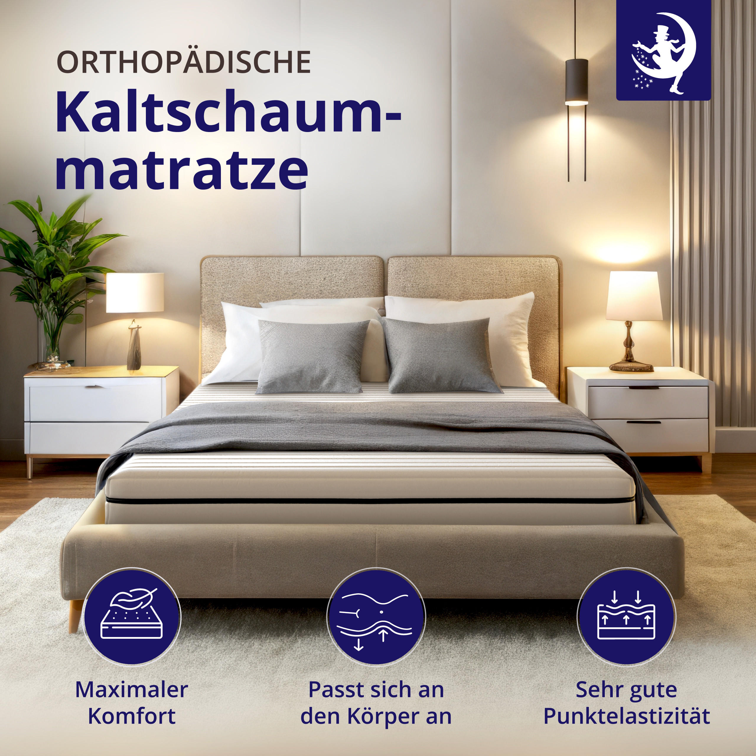 Thumbnail - Mister Sandman Matratze, Weiß, Textil, H2 + H3, Füllung: Kaltschaum, Rechteckig, 140x190 cm, Oeko-Tex® Standard 100, akt...