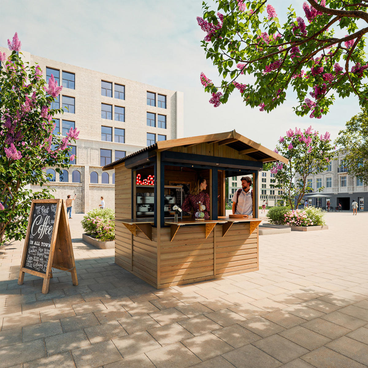 VERKAUFSSTAND aus Holz mit Rollläden 4 m², zerlegbarer Marktstand mit 4 abschließbaren Rollläden für Märkte und Events - Naturfarben, Holz (253/232/263cm) - Timbela