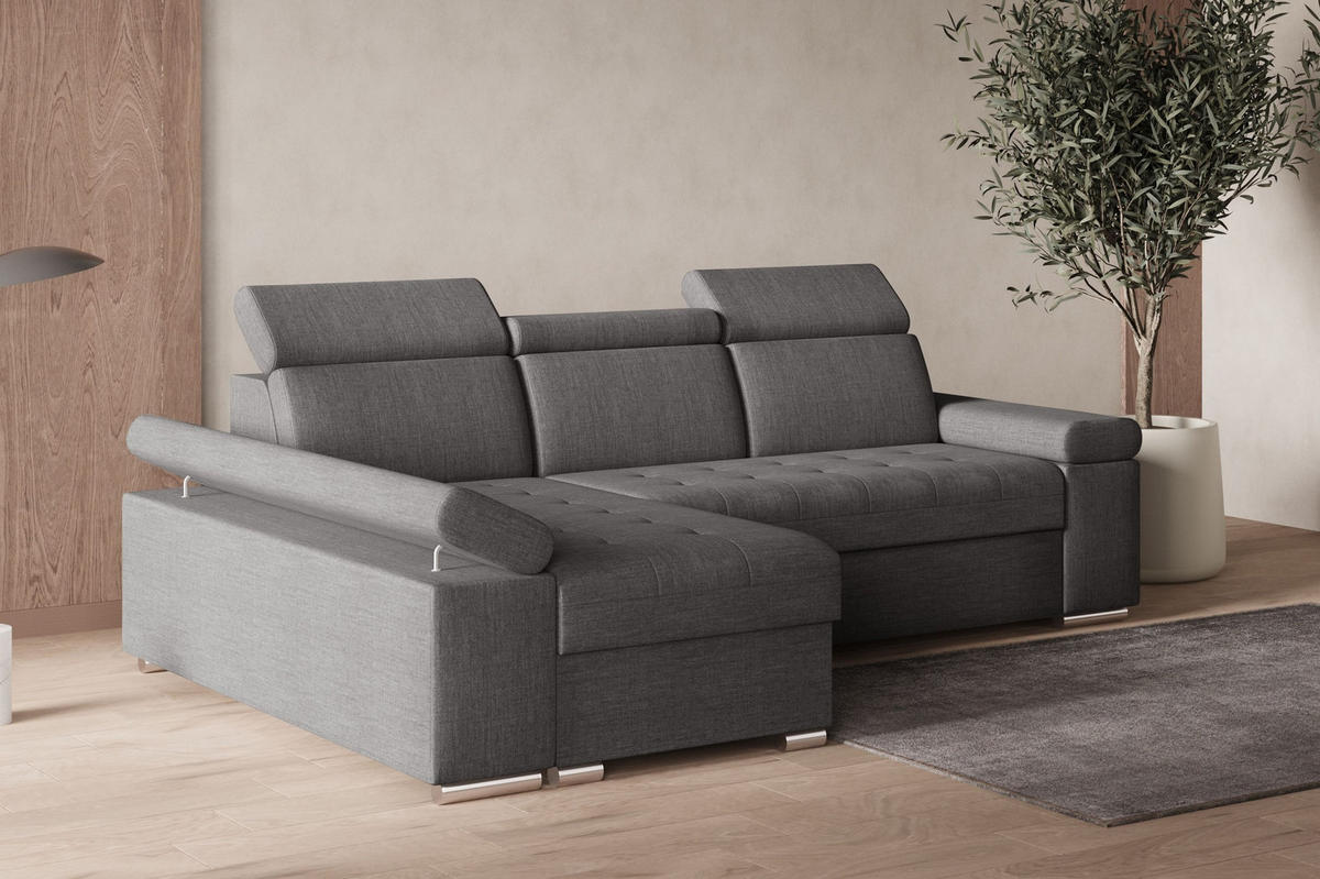 ECKSOFA mit Schlaffunktion Luka L Twist 20 - Grau - Links - Silberfarben/Grau, Holzwerkstoff (260/168cm) - Möblo