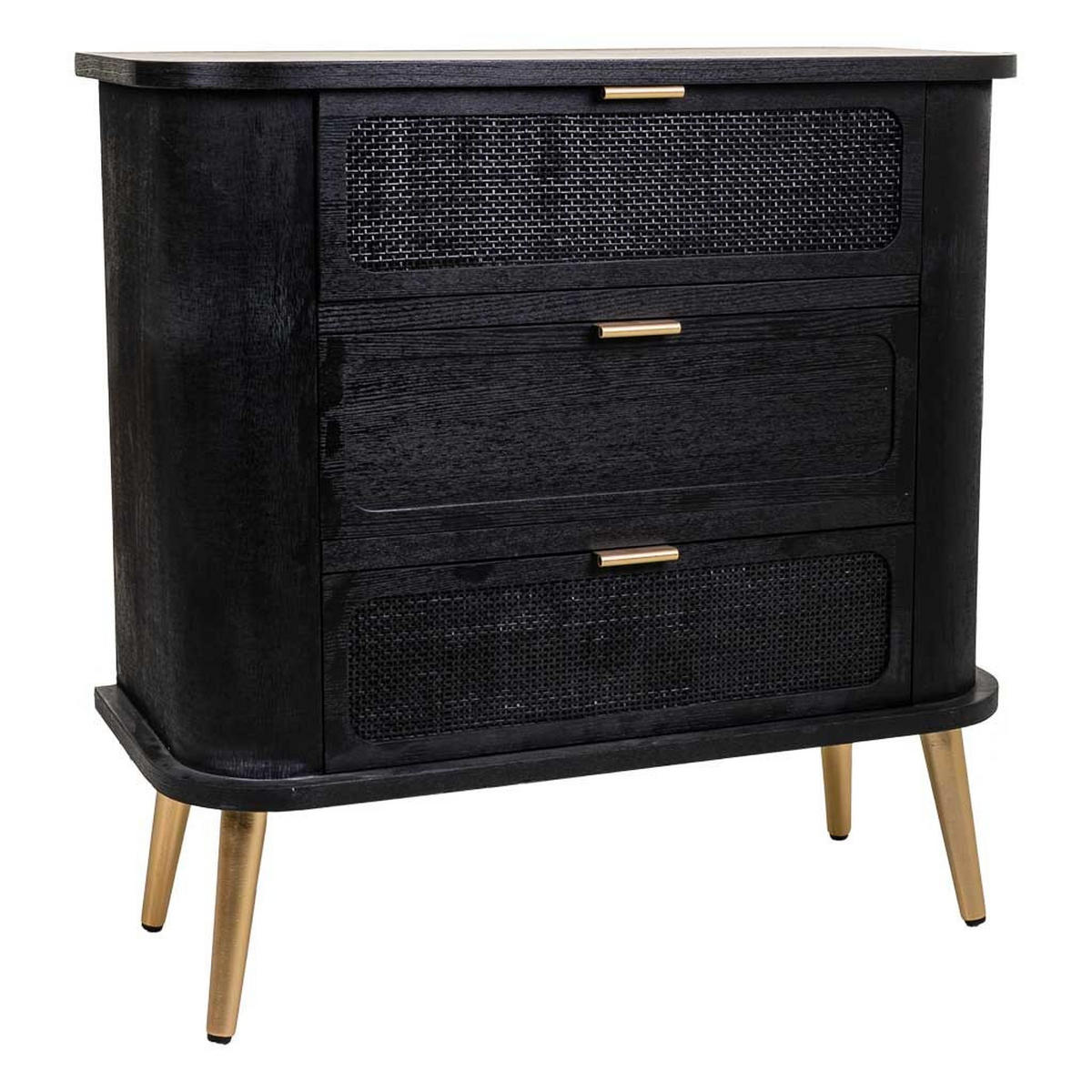 KOMMODE aus Holz und netz, schwarz 80x35x81 - Schwarz, Holzwerkstoff (80/81/35cm) - Wanderlust