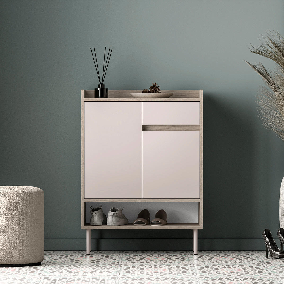 SCHUHMÖBEL Alos Kaschmir und Holz - Beige, Holzwerkstoff (70/95/34cm) - Petits-meubles
