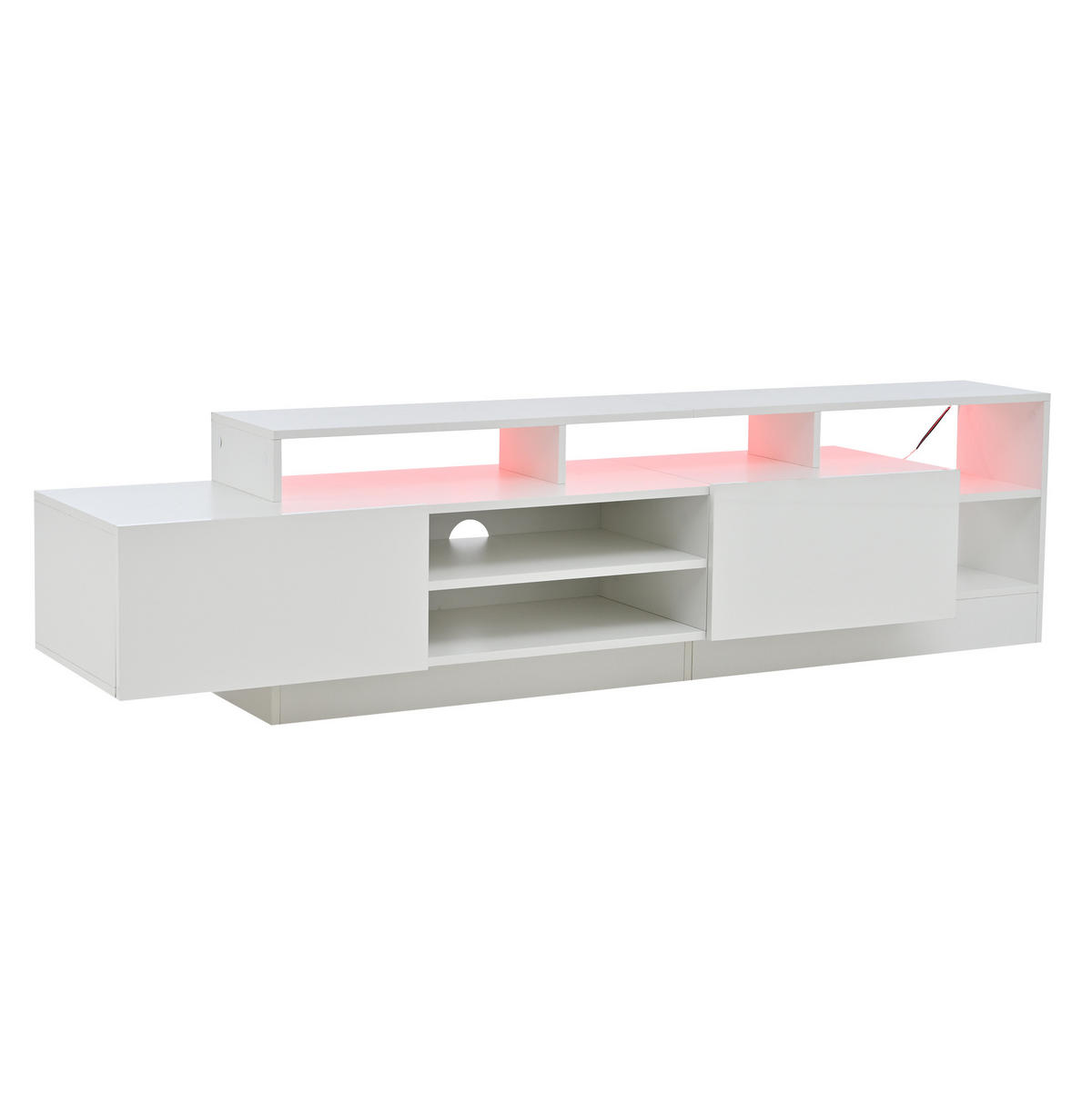 TV-LOWBOARD aus Spanplatte 190x40x48,5 cm Weiß mit LED-Beleuchtung, Klapptüren und Hochglanzfront - Weiß, Holzwerkstoff (190/48.5/40cm) - Modfu