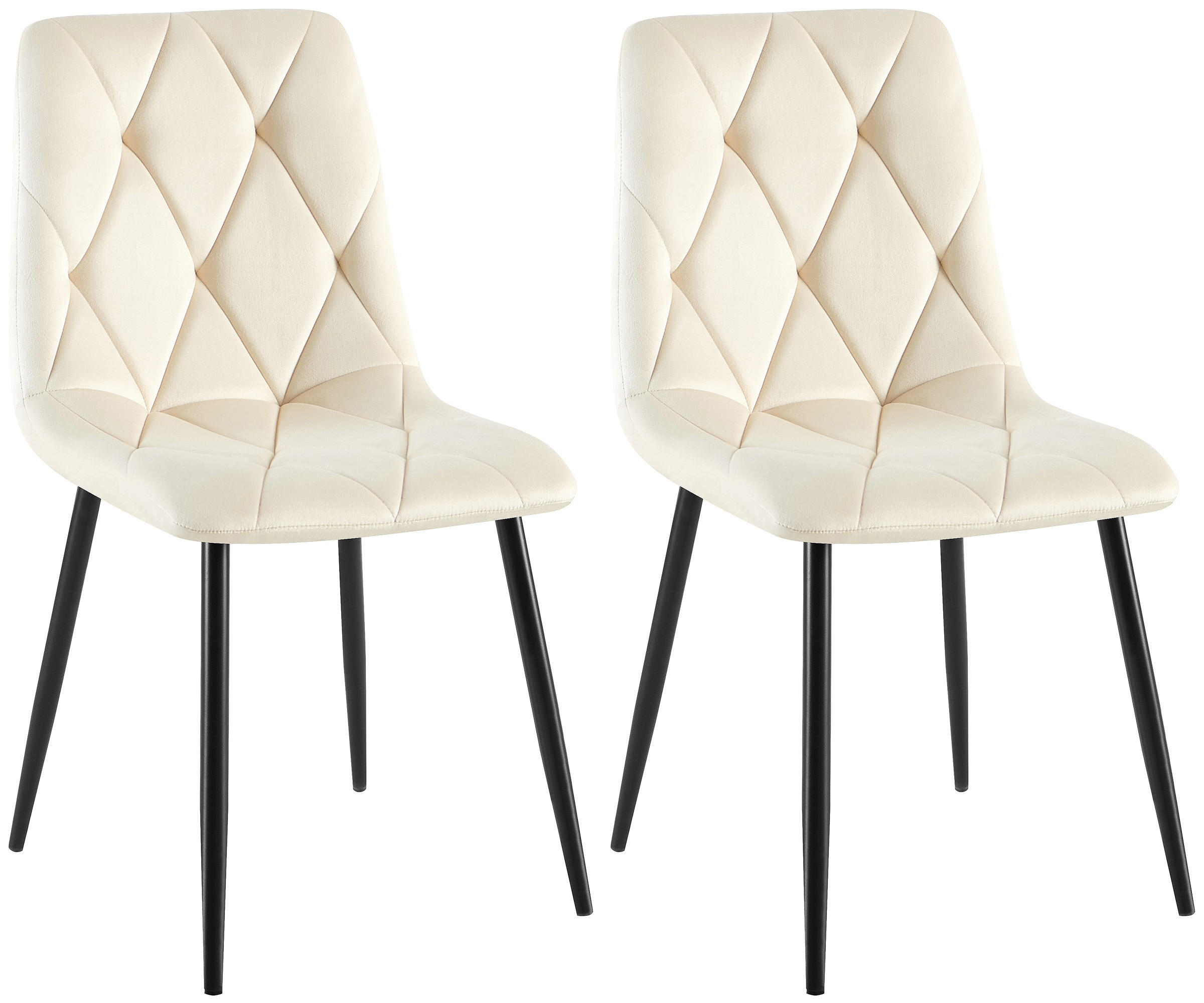 STUHL 2er Set Samt Creme - Creme/Schwarz, Textil/Metall (45/85/55cm) - CLP