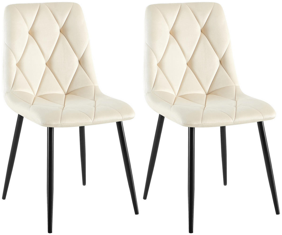 STUHL 2er Set Samt Creme - Creme/Schwarz, Textil/Metall (45/85/55cm) - CLP