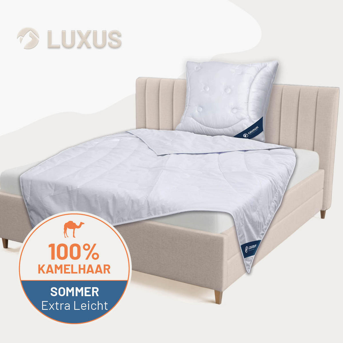 STEPPBETT Kamelhaar 200x200 cm Extra Leicht, Sommerdecke 100% Kamelflaumhaar - Weiß, Textil (200/200cm) - casimum