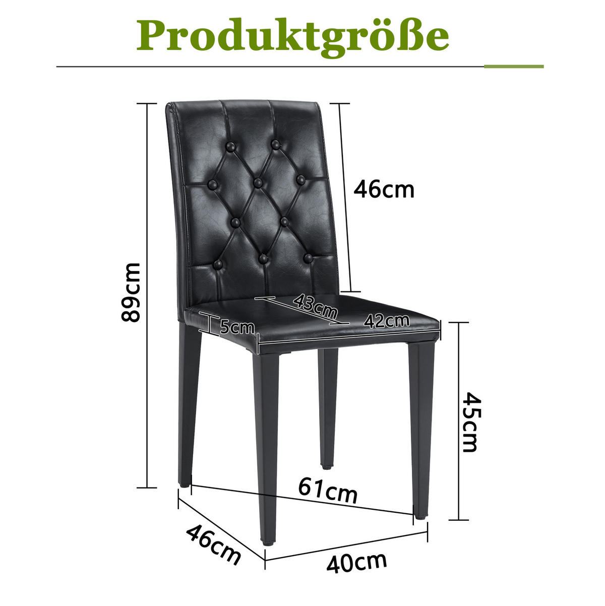 ESSZIMMERSTUHL 4er-Set mit Rautensteppung Schwarz PU Metall - Schwarz, Metall (46/89/42.1cm) - Meubliv