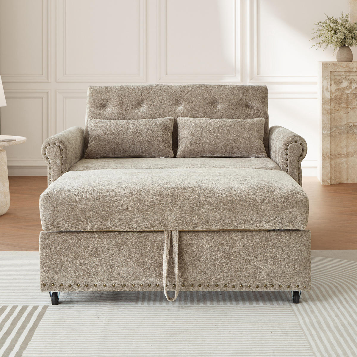 SCHLAFSOFA Braun-Grau mit Ausziehbett und verstellbarer Rückenlehne, Chenille - Graubraun/Schwarz, Holzwerkstoff/Kunststoff (120/82/170cm) - CHICFURN