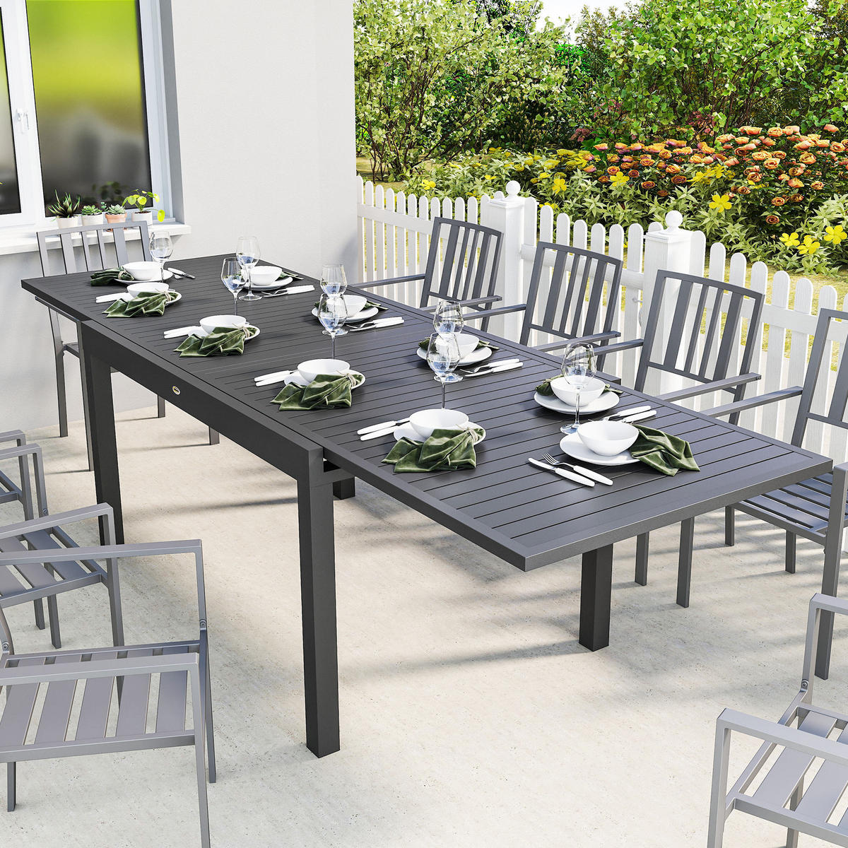 GARTENTISCH DE-14225 135-270 cm für 6-10 Personen Grau - Dunkelgrau, Metall (270/90/75cm) - ComfortXL