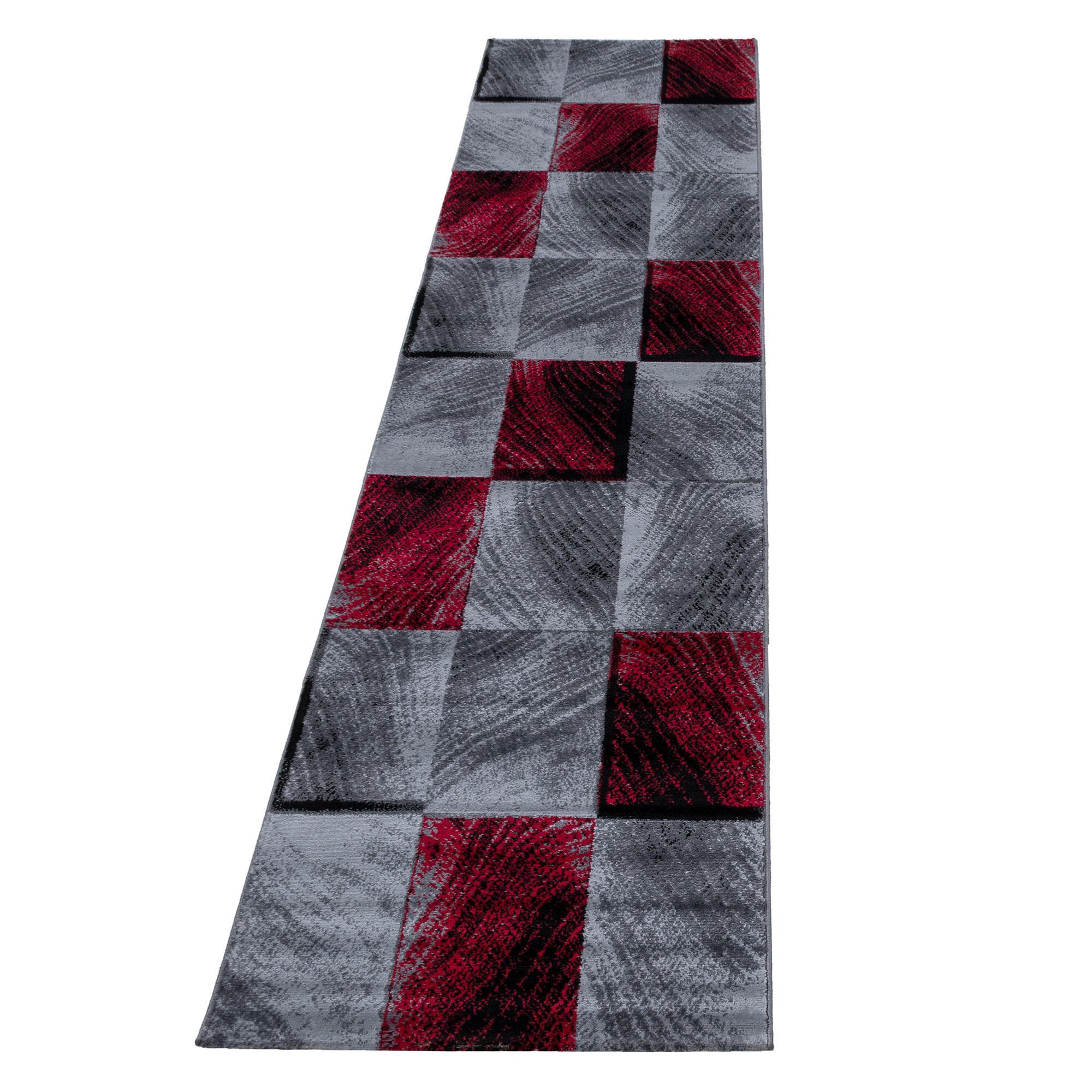 TEPPICH Kurzflor Karo-Design Polypropylen Wohnzimmer Rot Läufer 80x300 - Rot, Textil (80/300cm) - KADIMA DESIGN