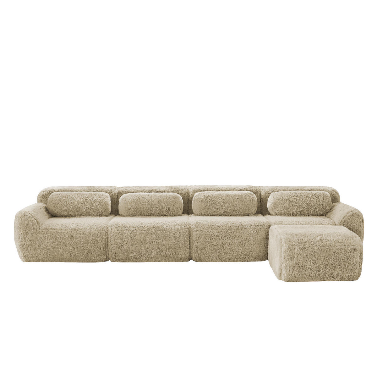 ECKSOFA 378/179/73 cm hellkhaki aus Plüsch als 4-Sitzer Ecksofa ohne Montage - Beige, Textil (179/378cm) - OKWISH