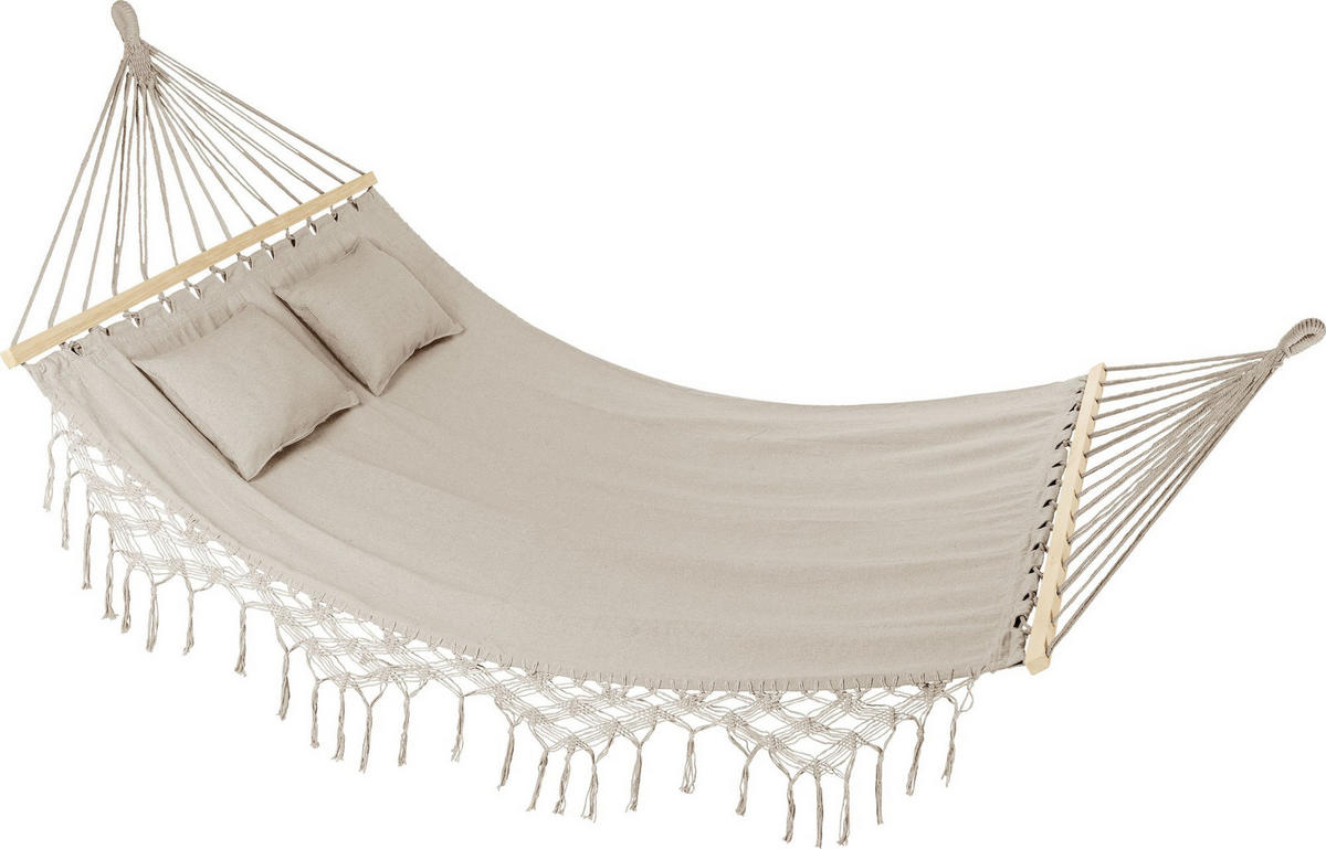 HÄNGEMATTE mit 2 Kissen, 200/150 cm, bis 220 kg, für 2 Personen - Beige, Textil (200/1/150cm) - Outtec