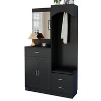 KOMPAKTGARDEROBE 110/33/185,5 cm aus MDF mit Spiegel und Schuhbank Schwarz - Schwarz, Holzwerkstoff (110/185.5/33cm) - Modenvie