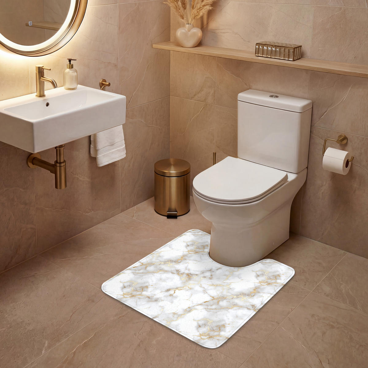 WC PŘEDLOŽKA Zlaté žilky - Mramor - Bílý 55x60 cm - bílá, textil/plast (55/1cm) - OnlyWow