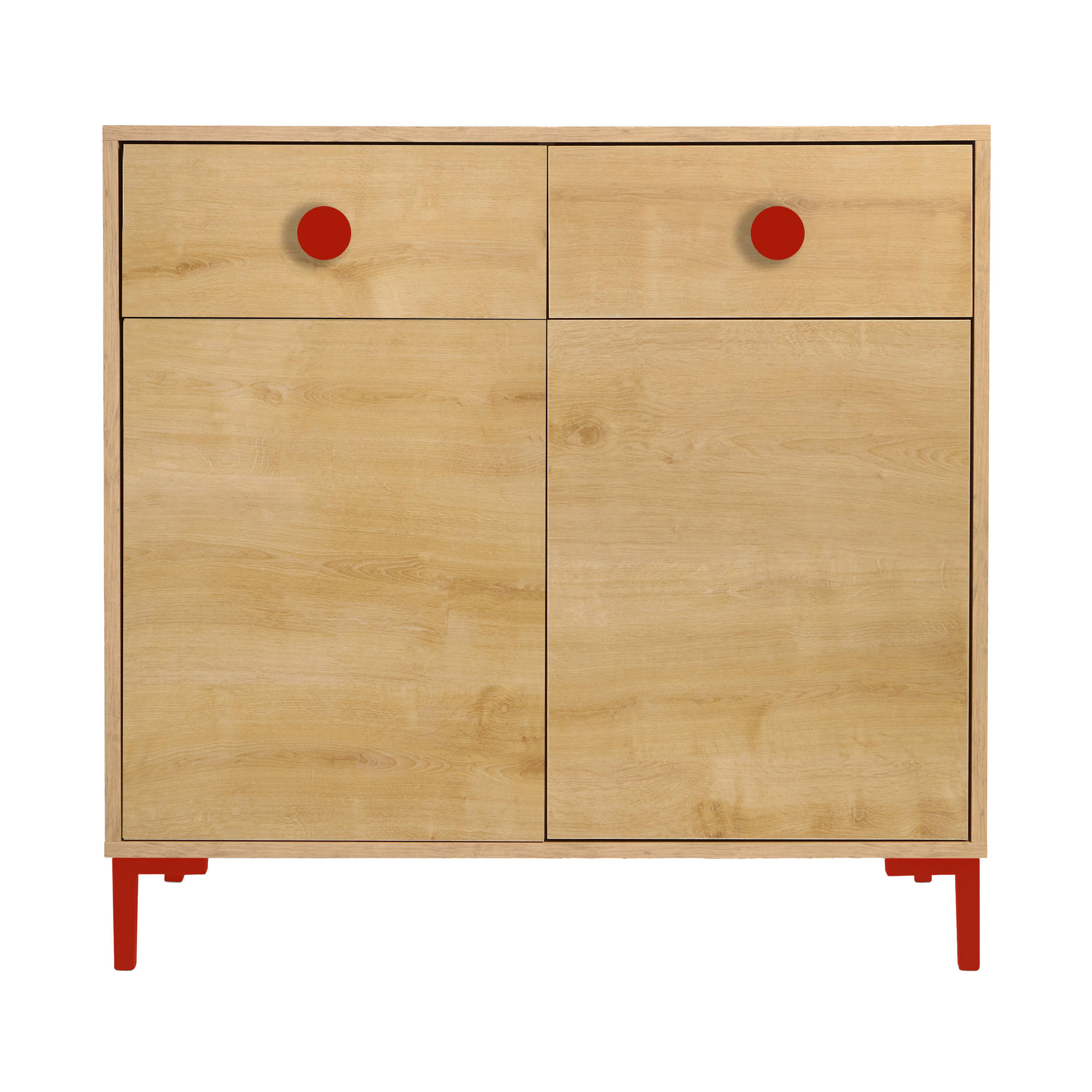 KOMMODE mit 2 Türen und 2 Schubladen ALISE Kids - Rot/Eiche Artisan, Holzwerkstoff (90/85/45cm) - RNT By Really Nice Things