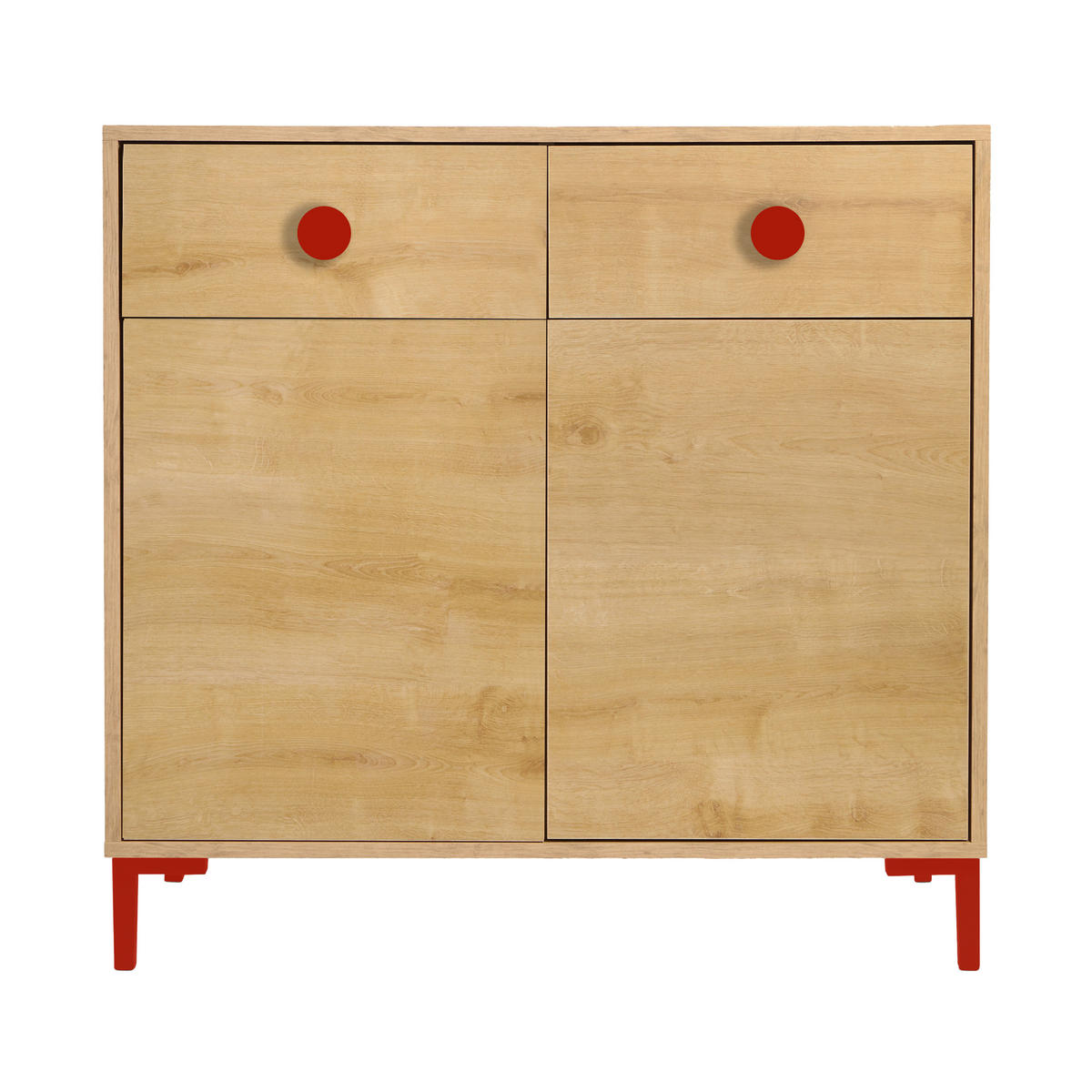 KOMMODE mit 2 Türen und 2 Schubladen ALISE Kids - Rot/Eiche Artisan, Holzwerkstoff (90/85/45cm) - RNT By Really Nice Things
