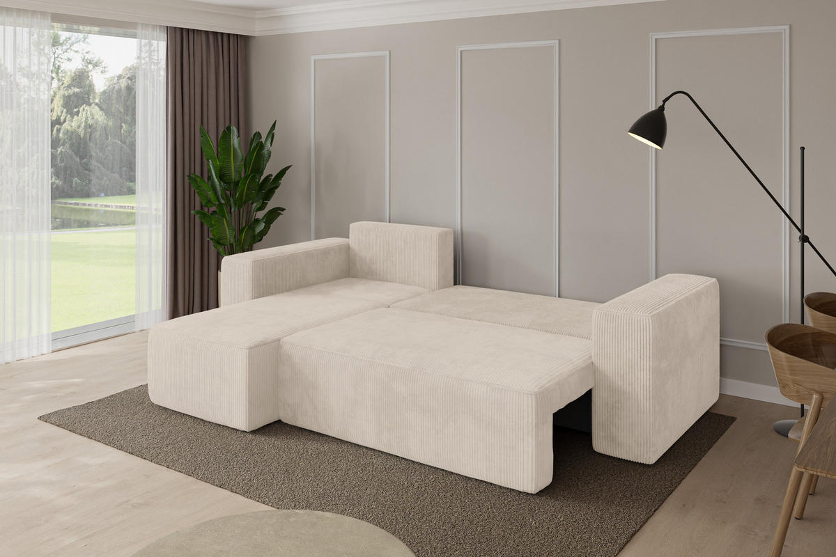 ROHOVÁ SEDAČKA s funkcí spaní, otoman vlevo SENO-L 249x139x85 béžová manšestr - černá/béžová, kompozitní dřevo/textil (249/139cm) - ALTDECOR