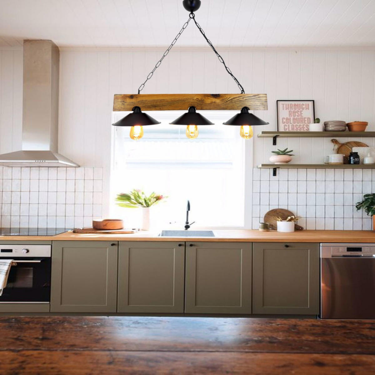 HÄNGELEUCHTE enola farbe holz 40w 3 glühbirnen - Braun, Holz (80/65/22cm) - Concept Usine