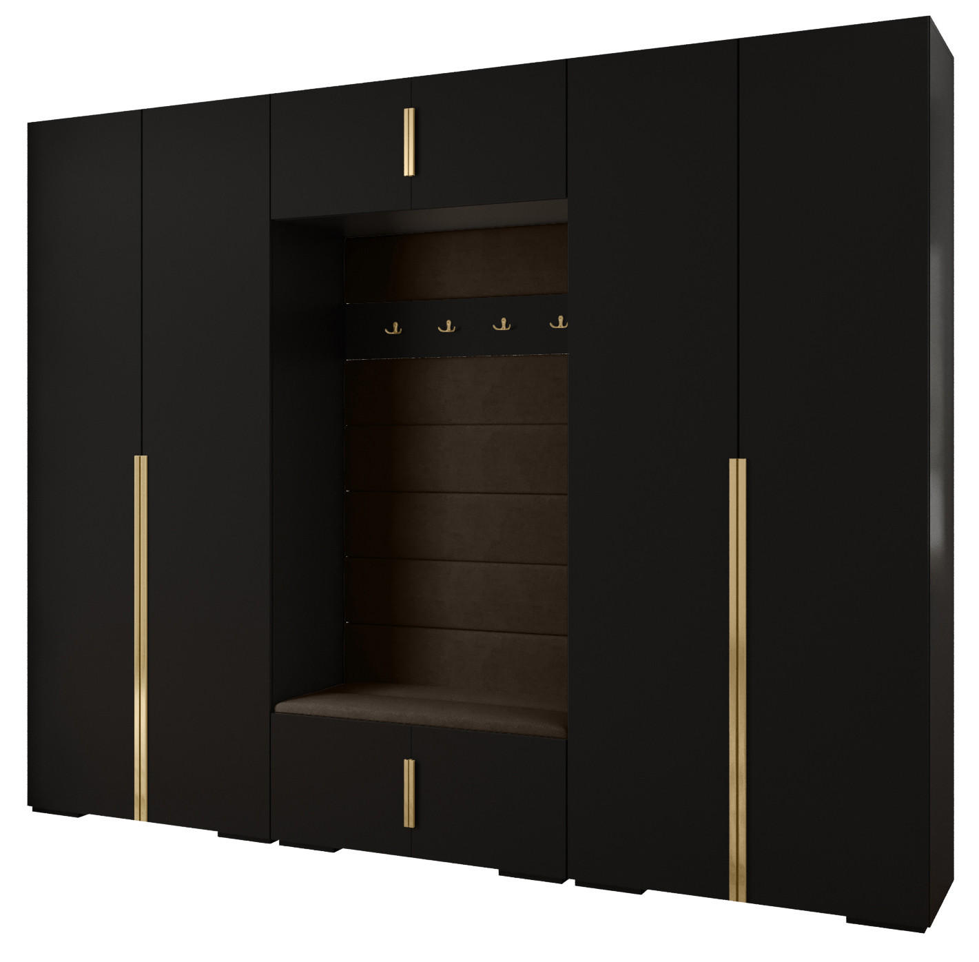 Abiks Möbel Garderoben-Set Schwarz, Braun, Gold 300x236.7x47 cm
