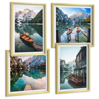 BILDER SET 4er Set - 50x50 cm & 40x60 cm Goldrahmen - See, Berge, Boote, Ferienhaus - Goldfarben, Kunststoff (50/50cm) - TULUP