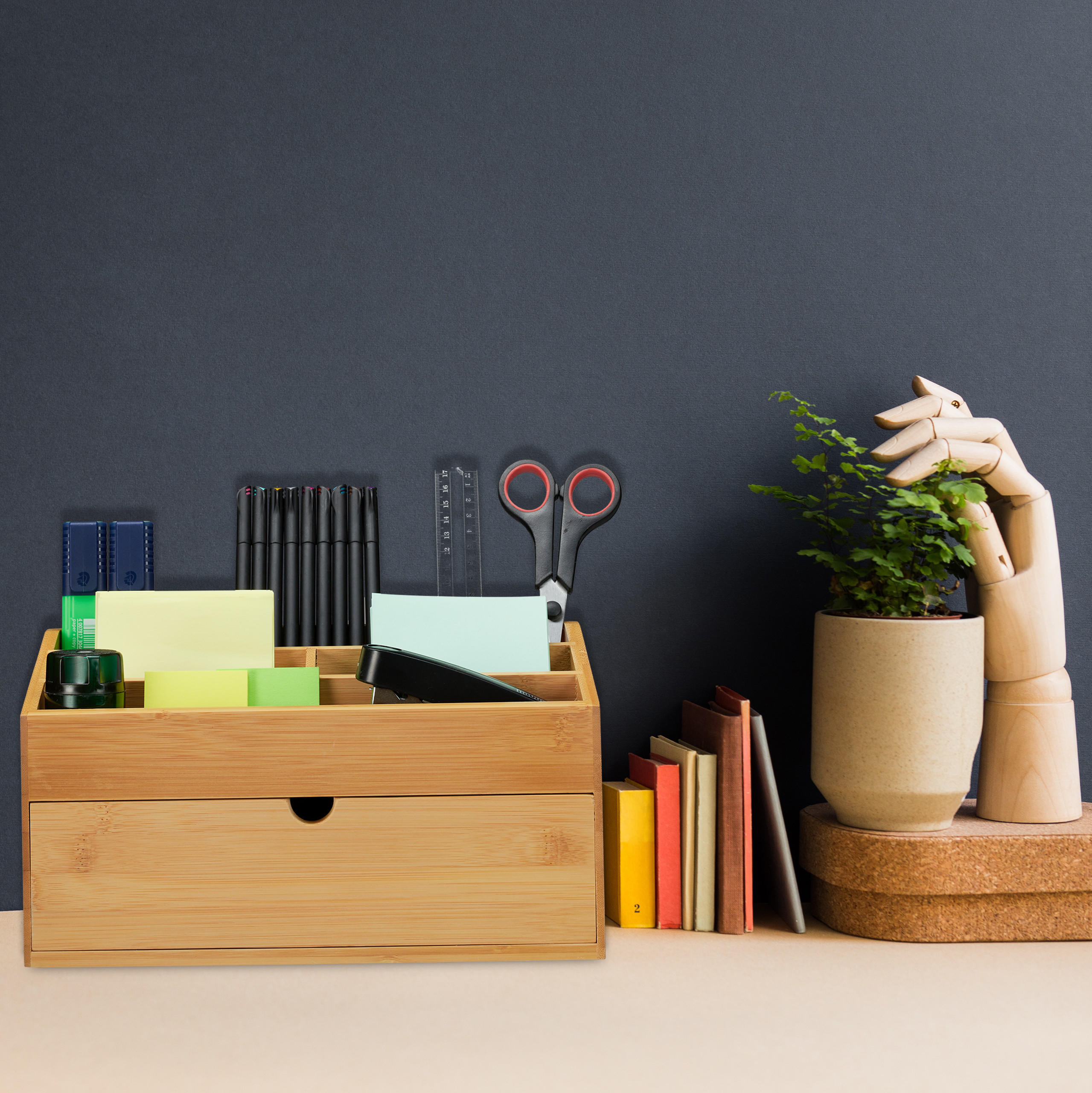 SCHREIBTISCHORGANIZER - Hellbraun, Holz/Holzwerkstoff (16.5/28/15cm) - Relaxdays