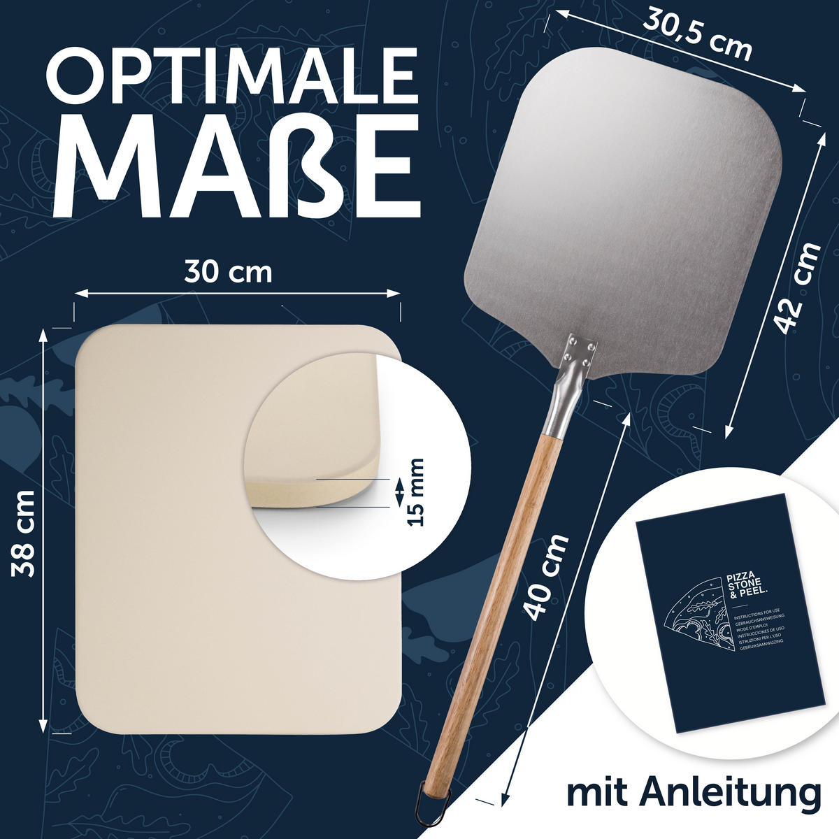 PIZZASTEIN Arkelstorp 2er-Set mit Pizzaschieber - Beige, Stein (38/1/30cm) - Blumtal