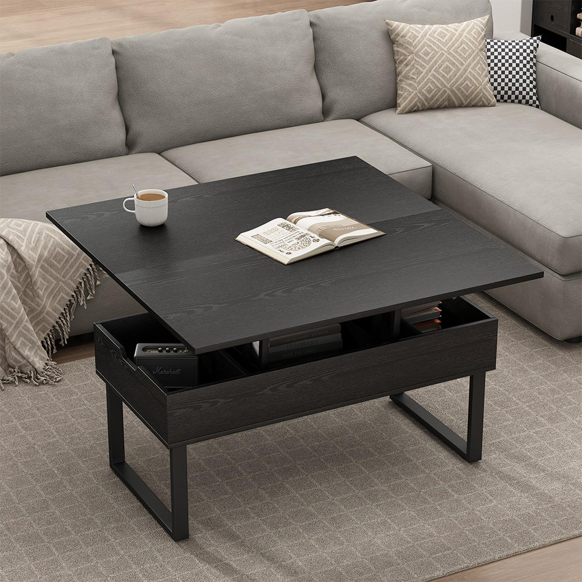 COUCHTISCH Lifty Schwarz 100 x 50 cm mit Liftfunktion - Schwarz, Holzwerkstoff (50/100/48.5cm) - Vicco