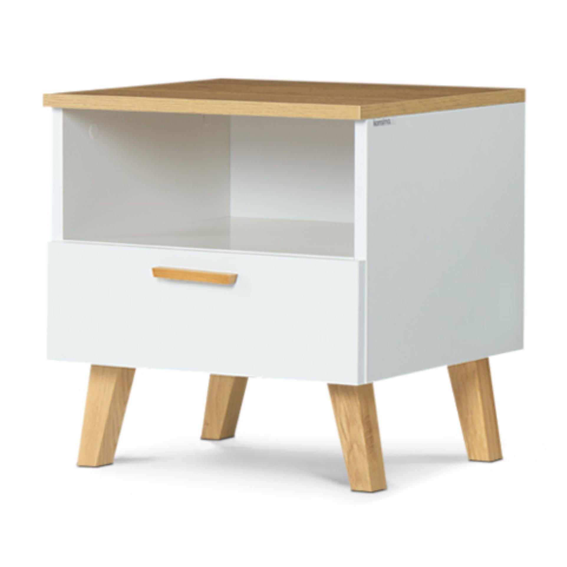 NACHTTISCH FRISK mit Schubladen, weiß - Eichefarben/Weiß, Eichenholz/Holzwerkstoff (48/50/46cm) - KONSIMO®
