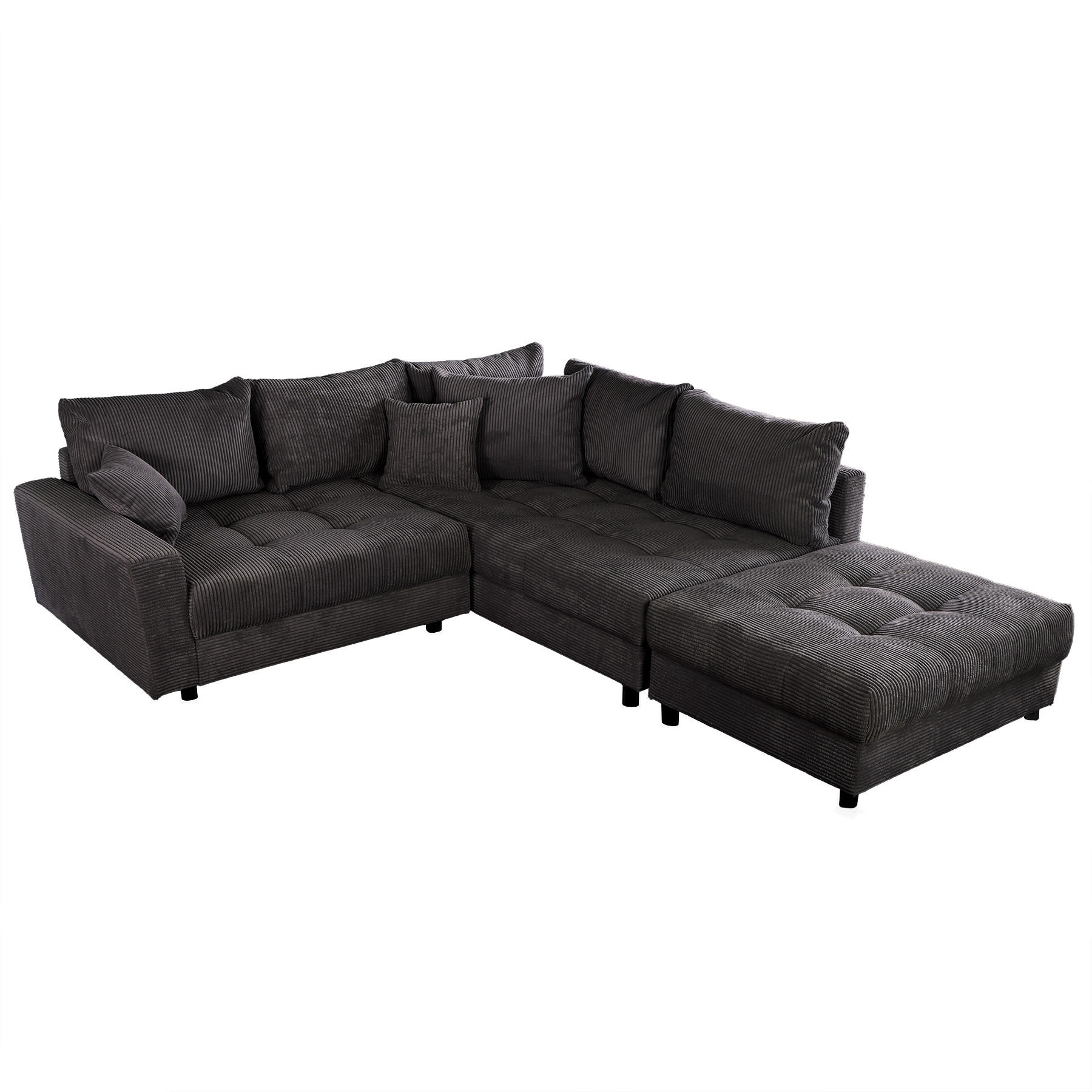 ECKSOFA KENT Cord Anthrazit 220 cm - Dunkelgrau/Schwarz, Kunststoff/Textil (220/190cm) - riess-ambiente