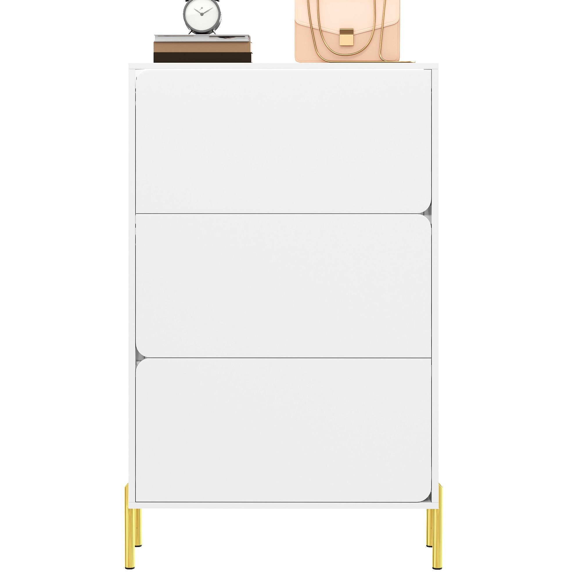 SCHUHSCHRANK 73/24/120 cm in Weiß mit 3 Türen und goldfarbenen Beinen - Weiß, Holzwerkstoff (73/120/24cm) - Flora Grace
